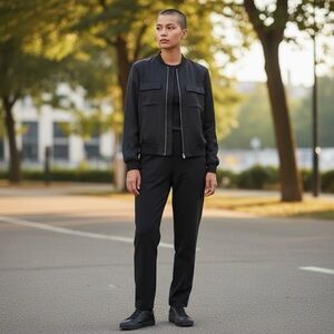 Equipment Black 100% Silk Zip Up Bomber Jacket